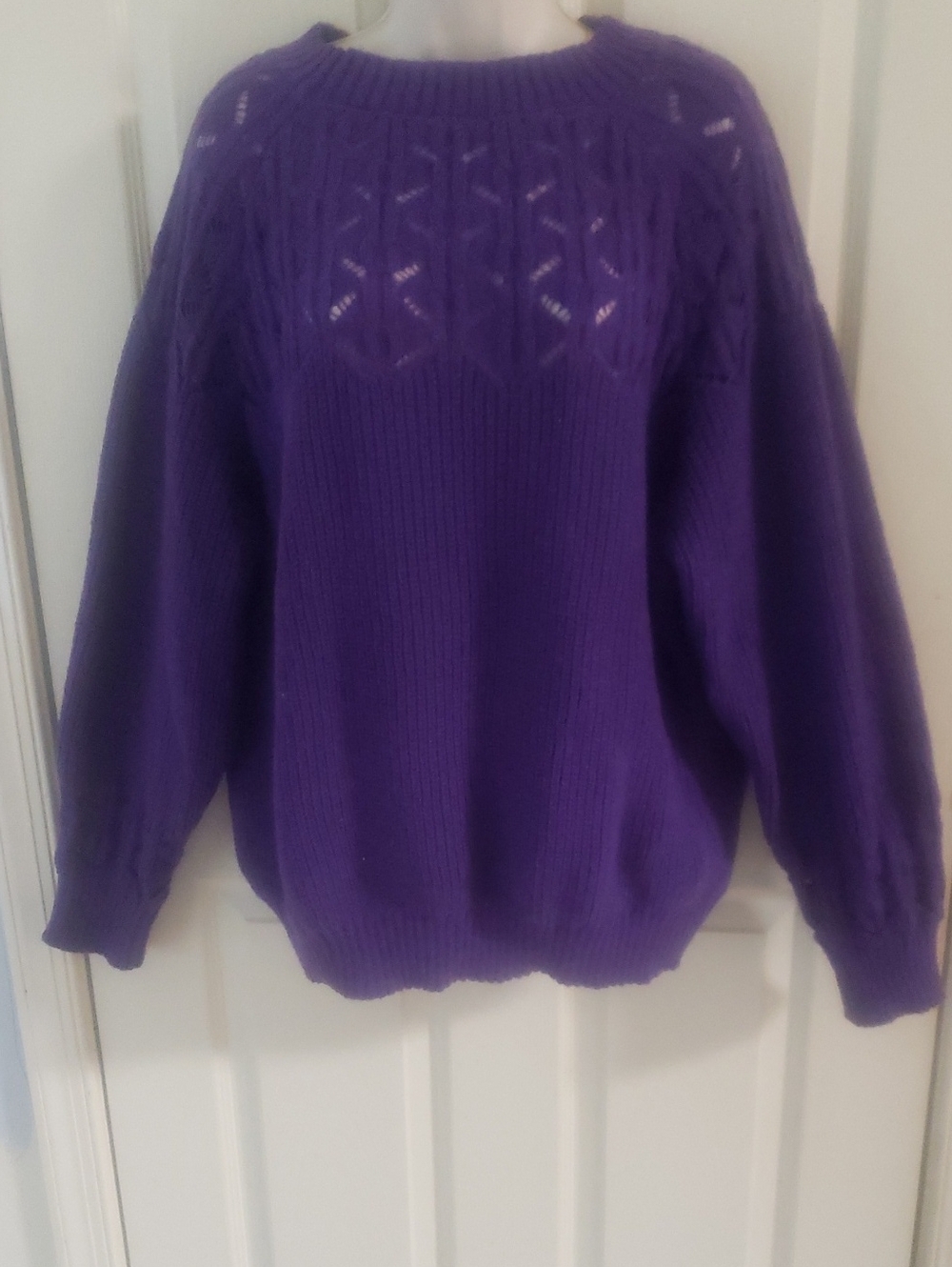 Purple Cable-Knit Women's Sweater, Size 2XL